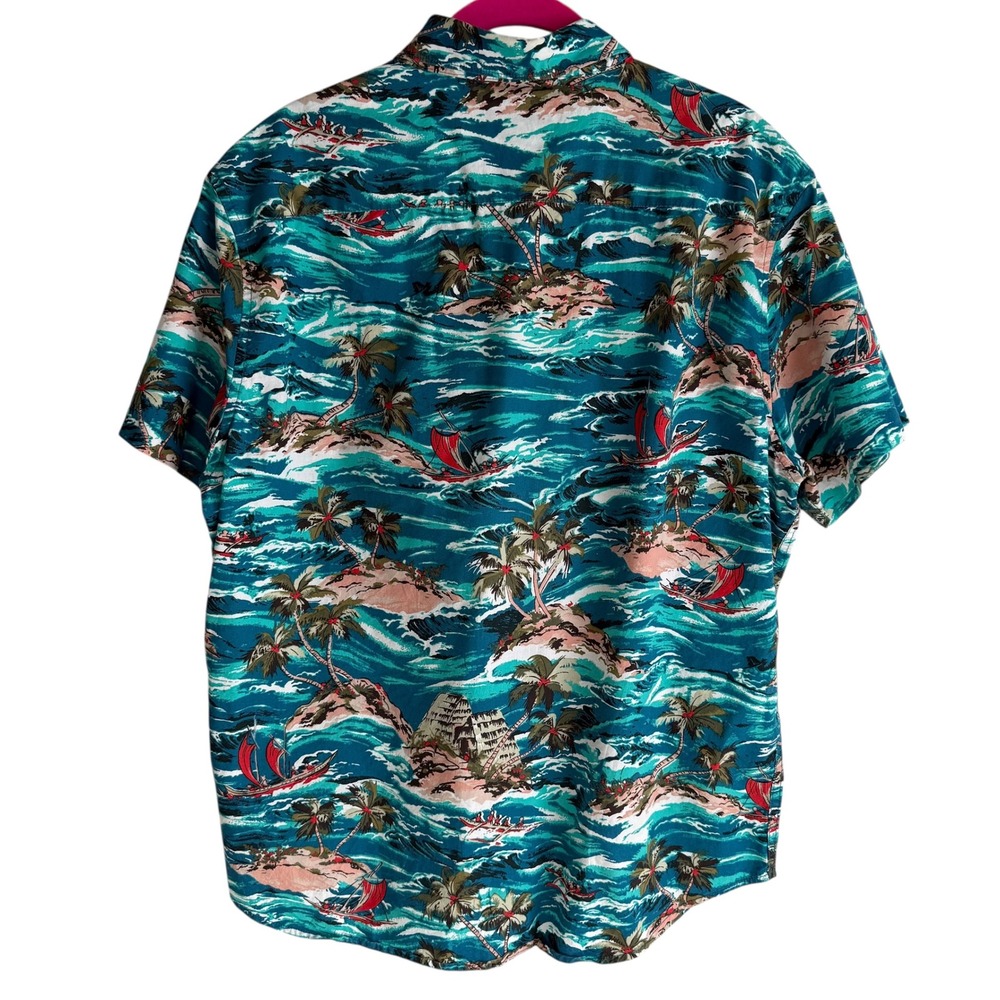 ARIZONA JEAN Blue Summer Tropical Hawaiian Mens Button‎ Up, L - Picture 2 of 5